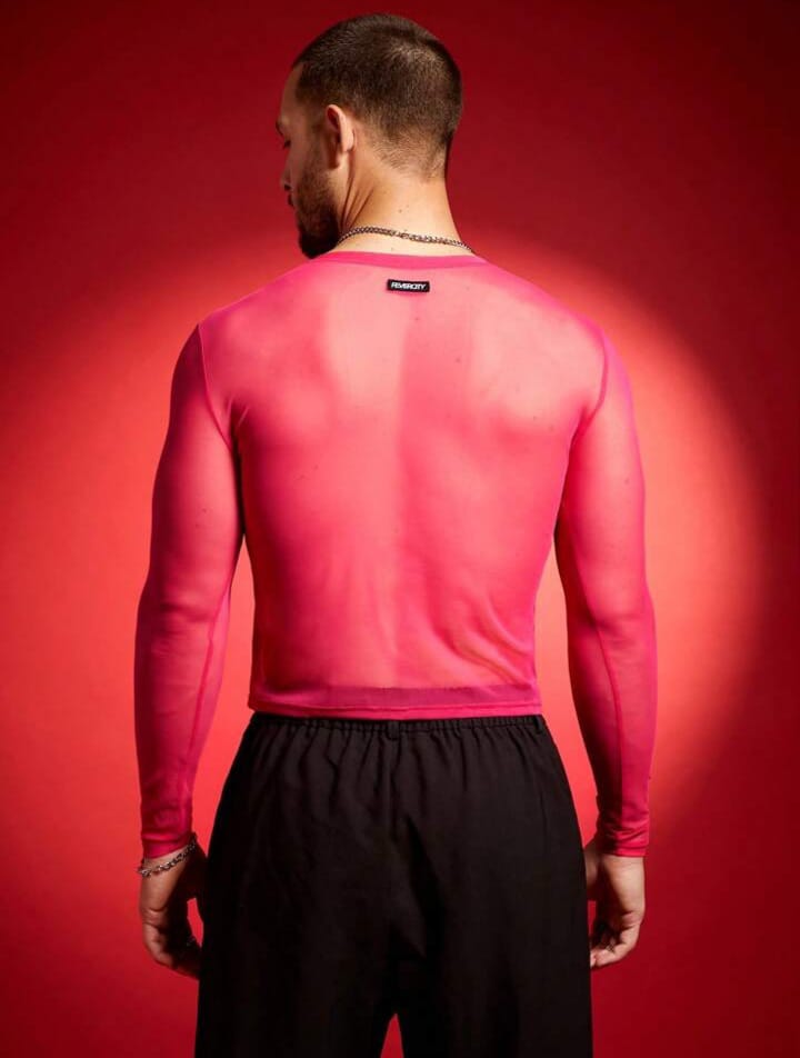 Men's Lace Patchwork Sheer Cut-Short T-Shirt